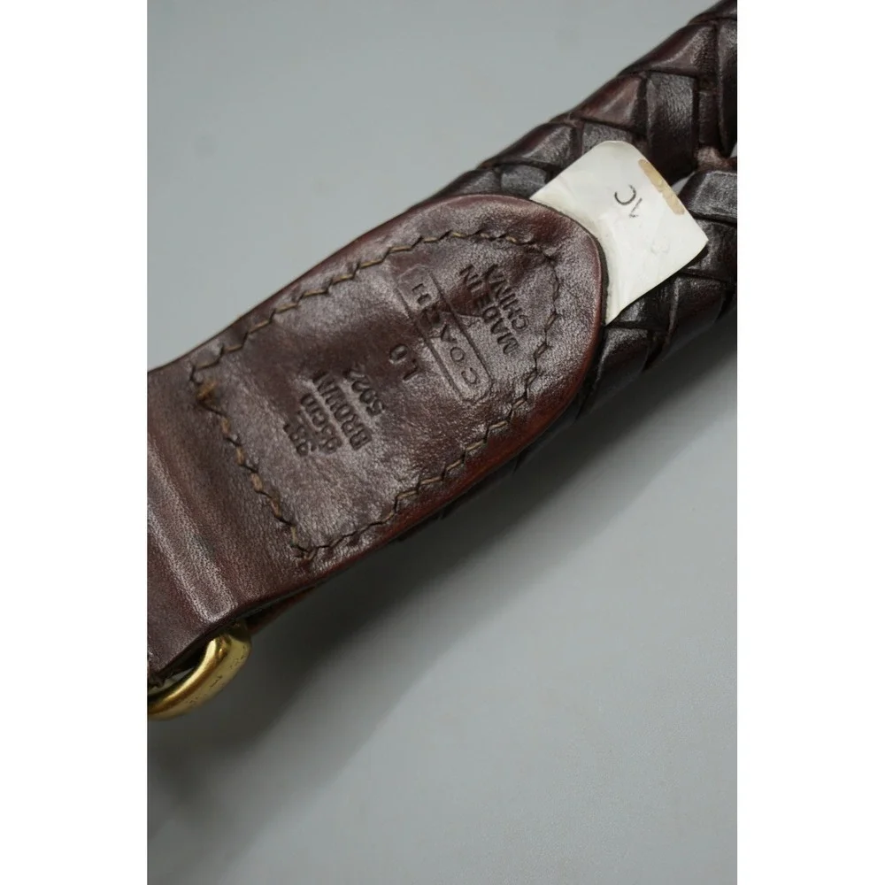 Coach Mens Braided Leather Belt Brown 38 Brass Buckle Woven 5022 Mahogany
